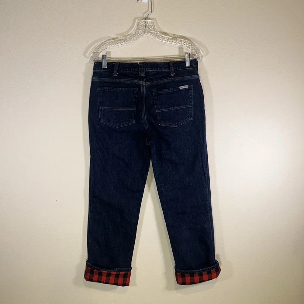 Carhartt Original Fit Dark Wash Flannel Lined Jeans Women Size 10 Casual Cozy